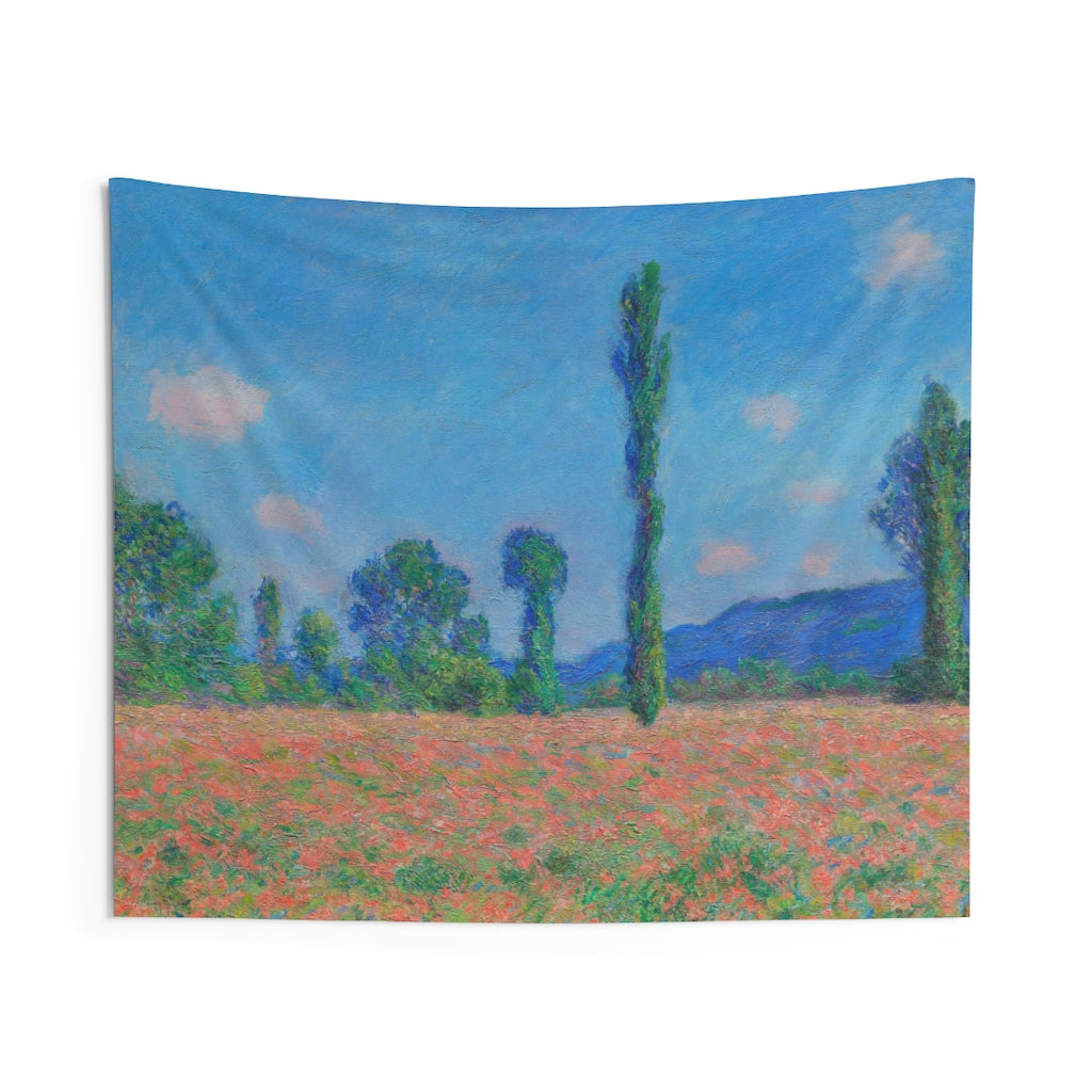 Claude Monet Tapestry | Poppy Field, Giverny (1890) Wall Hanging | Famous Painting Tapestry | Multiple Sizes
