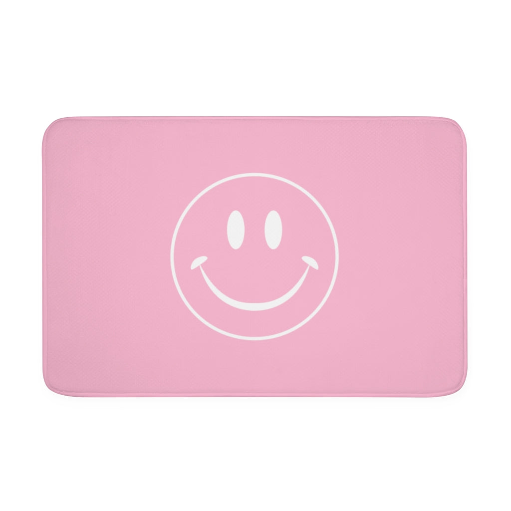 Pink Smiley Face Bath Mat | Cute Memory Foam Bath Mat | Bathroom Rug