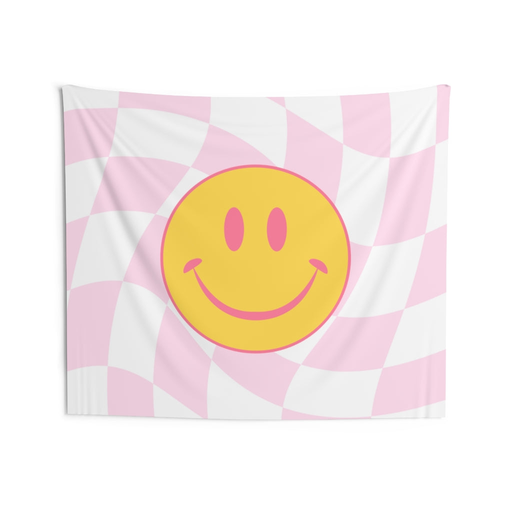 Trippy Smiley Face Tapestry for Bedroom Teen Girl | Trippy Room Decor | Pink Aesthetic Wall Decor Bedroom, College Dorm, Apartment