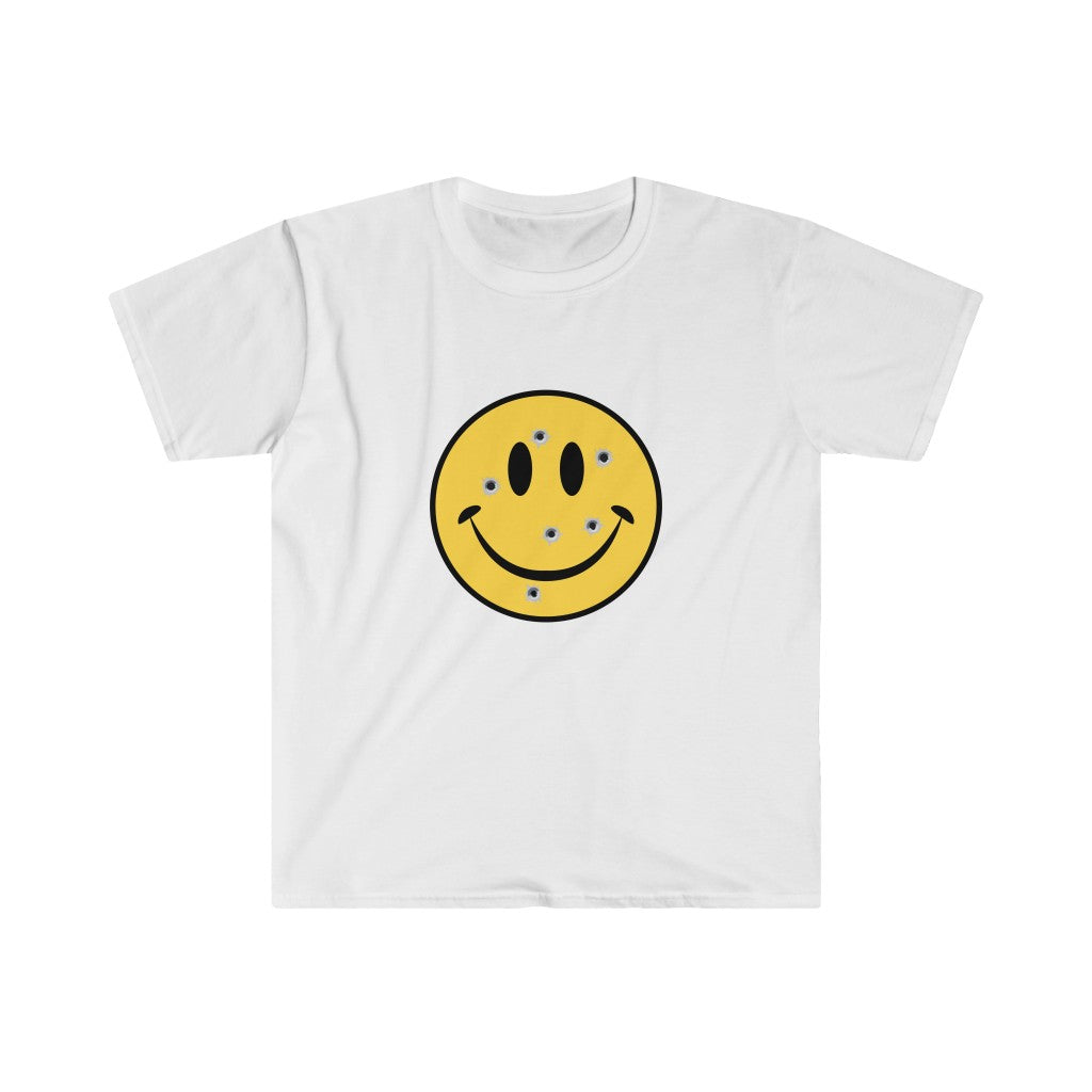Smiley Face Bullet Hole T Shirt | Unisex Softstyle T-Shirt Gildan 6400 | Alt Clothes