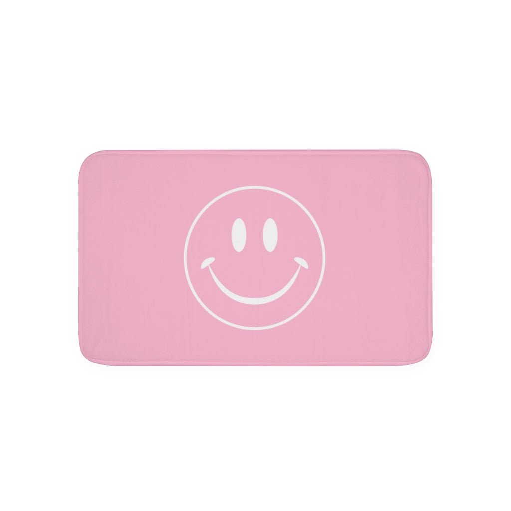 Pink Smiley Face Bath Mat | Cute Memory Foam Bath Mat | Bathroom Rug