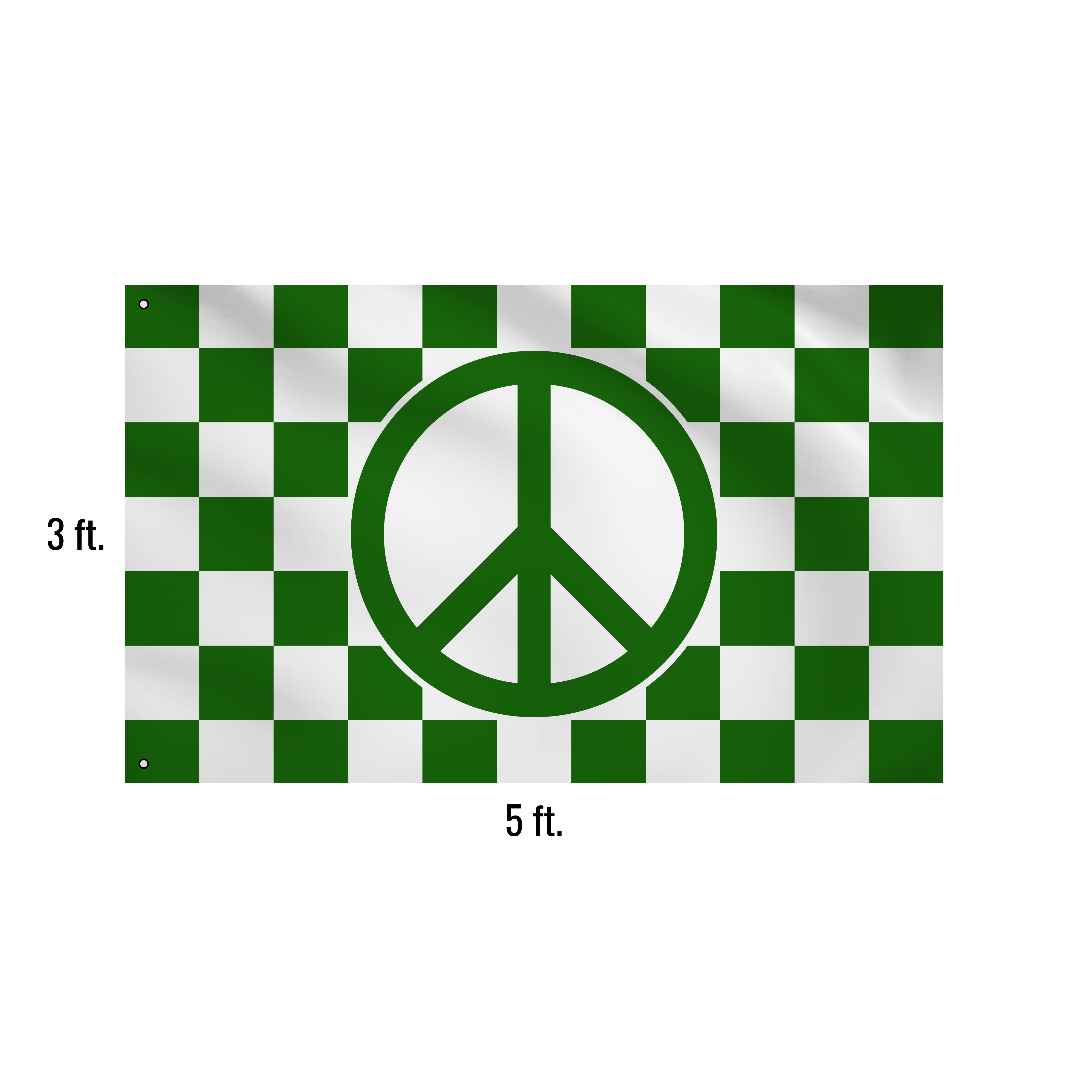 Checkered Green & White Hippie Peace Sign - 3x5 College Dorm Flags