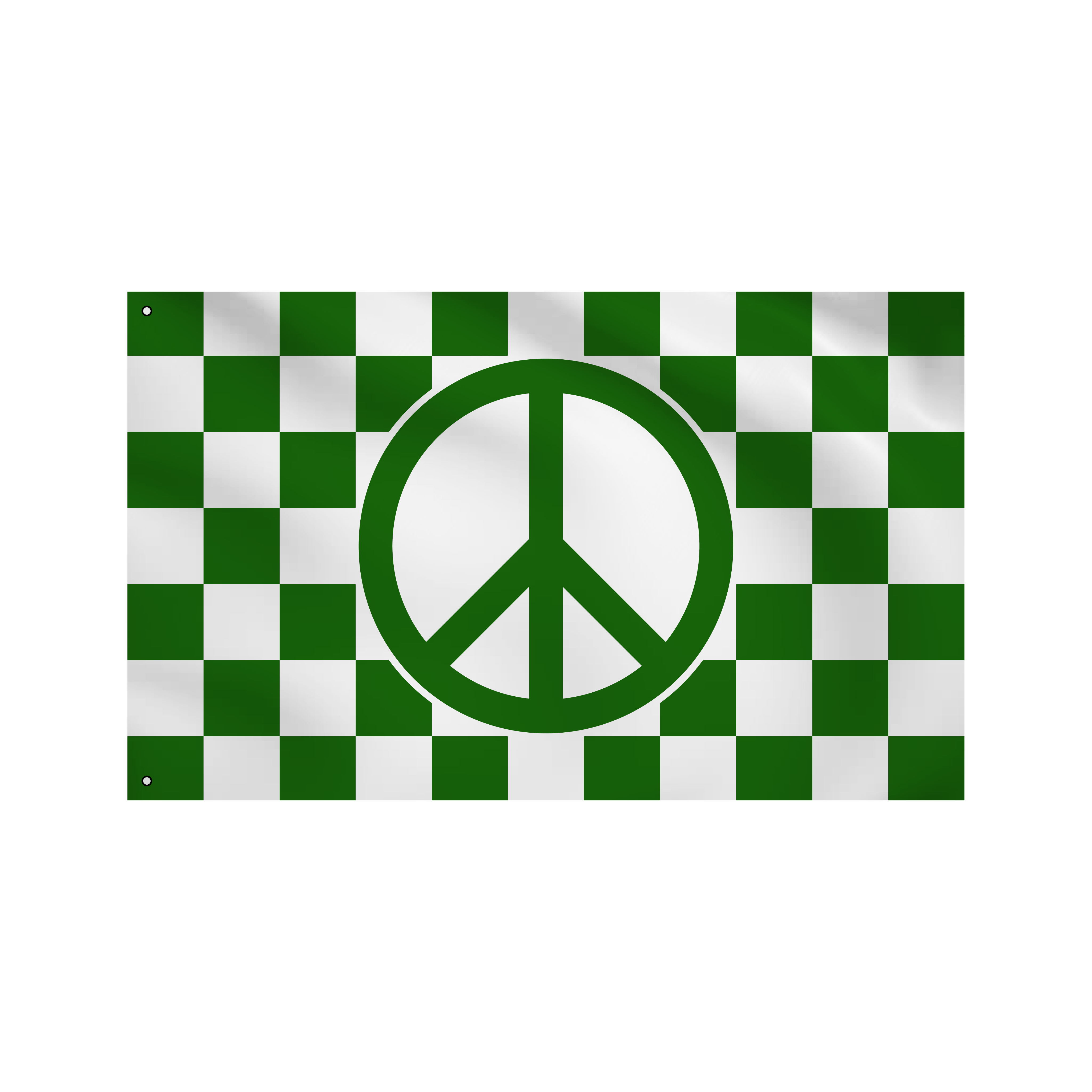 Checkered Green & White Hippie Peace Sign - 3x5 College Dorm Flags