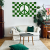 Load image into Gallery viewer, Checkered Green &amp; White Hippie Peace Sign - 3x5 College Dorm Flags