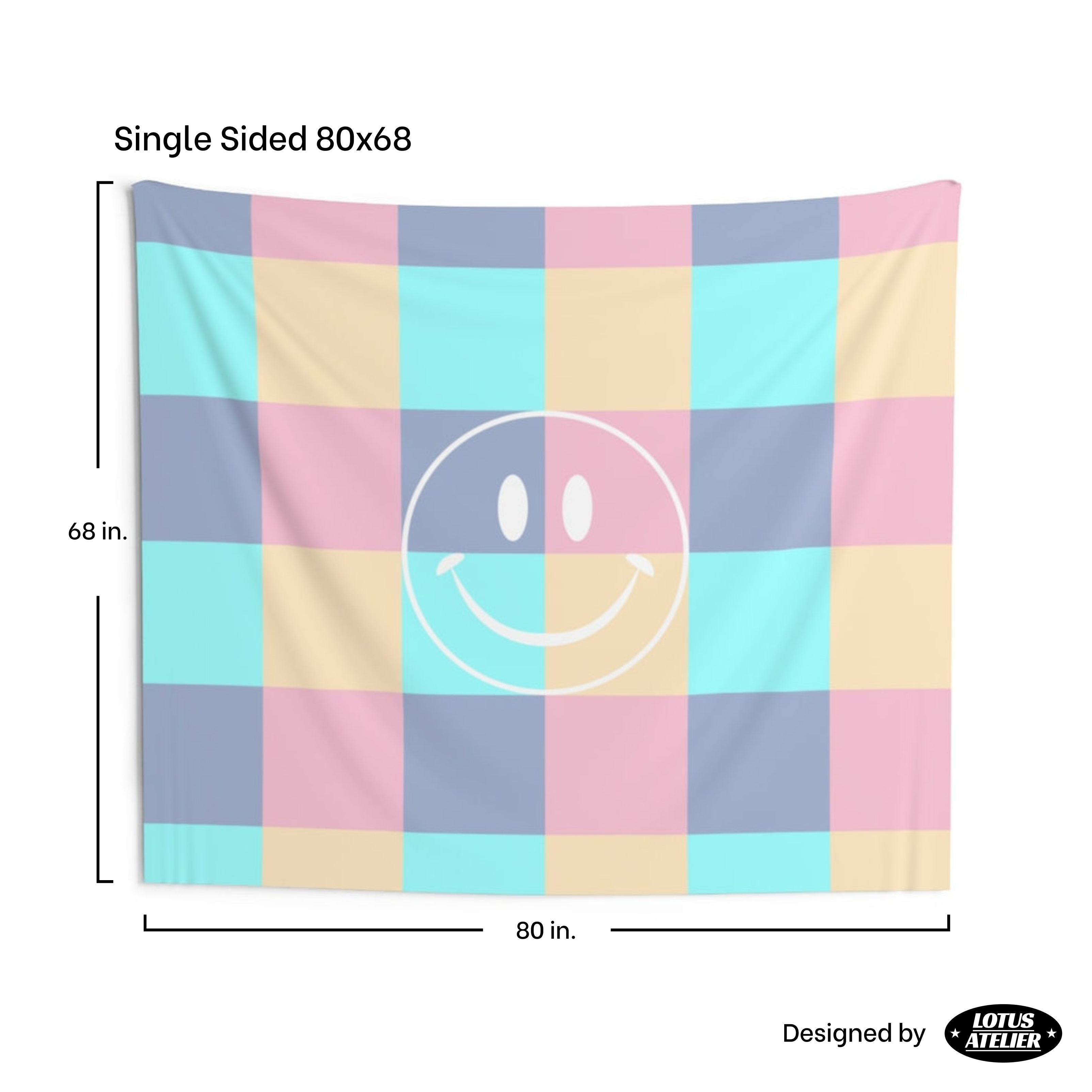 Smiley Face Pastel Tapestry | Preppy Room Decor For Teen Bedroom, Apartment and Living Room Wall Hanging | College Dorm Decor | Multiple Sizes