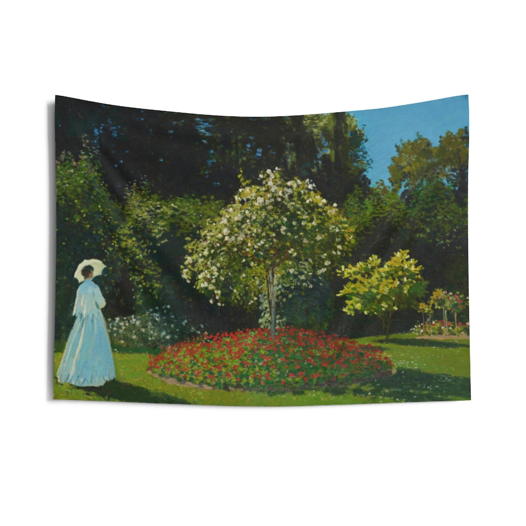 Claude Monet Tapestry | Lady in the garden (1867) Famous Painting Wall Hanging | Multiple Sizes