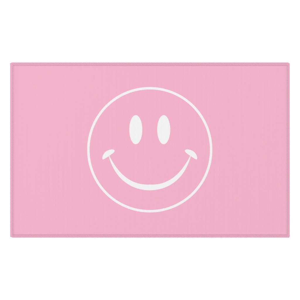 Cute Pink Smiley Face Rug | Preppy Room Decor | College Dorm Room Decor & Teen Girl Bedroom Area Rug | Multiple Sizes