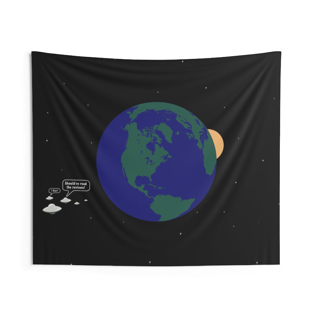 Space Tapestry Funny | Aliens flying UFO by Earth | Bedroom & College Dorm Room Decor