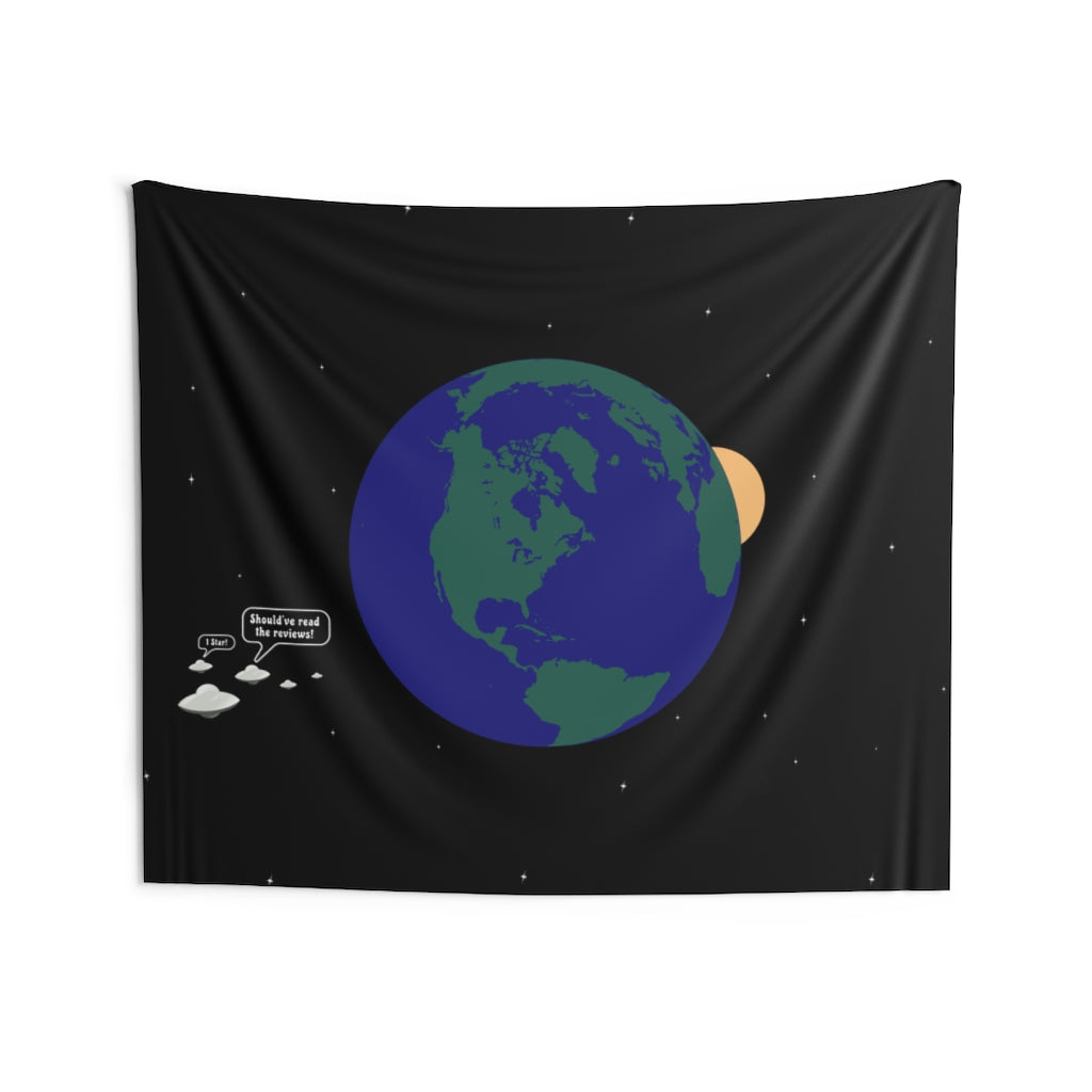 Space Tapestry Funny | Aliens flying UFO by Earth | Bedroom & College Dorm Room Decor