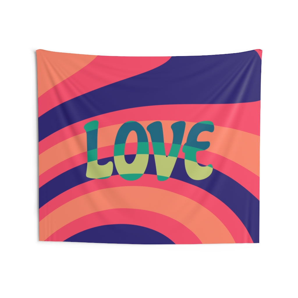 LOVE Hippie 70s Tapestry | Aesthetic Room Decor Peaceful | Flags for Room Teen, College, Adult | Multiple Sizes (36x26, 60x50, 86x60)